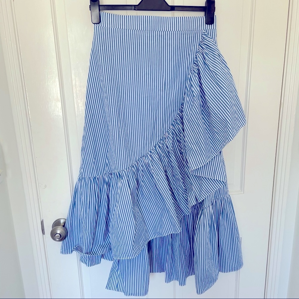 Ruffle Wrap Asymmetrical Midi Skirt